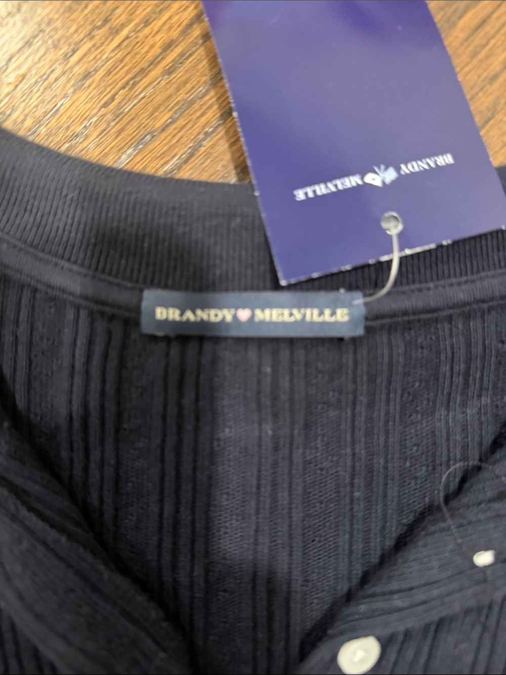 Brandy Melville Black Ribbed Button-Front Polo Shirt - Picture 3 of 5
